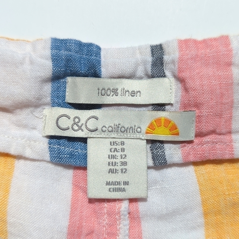 C&C California Multicolor Striped Lightweight Linen High Waisted Summer Shorts 8 - Picture 4 of 12
